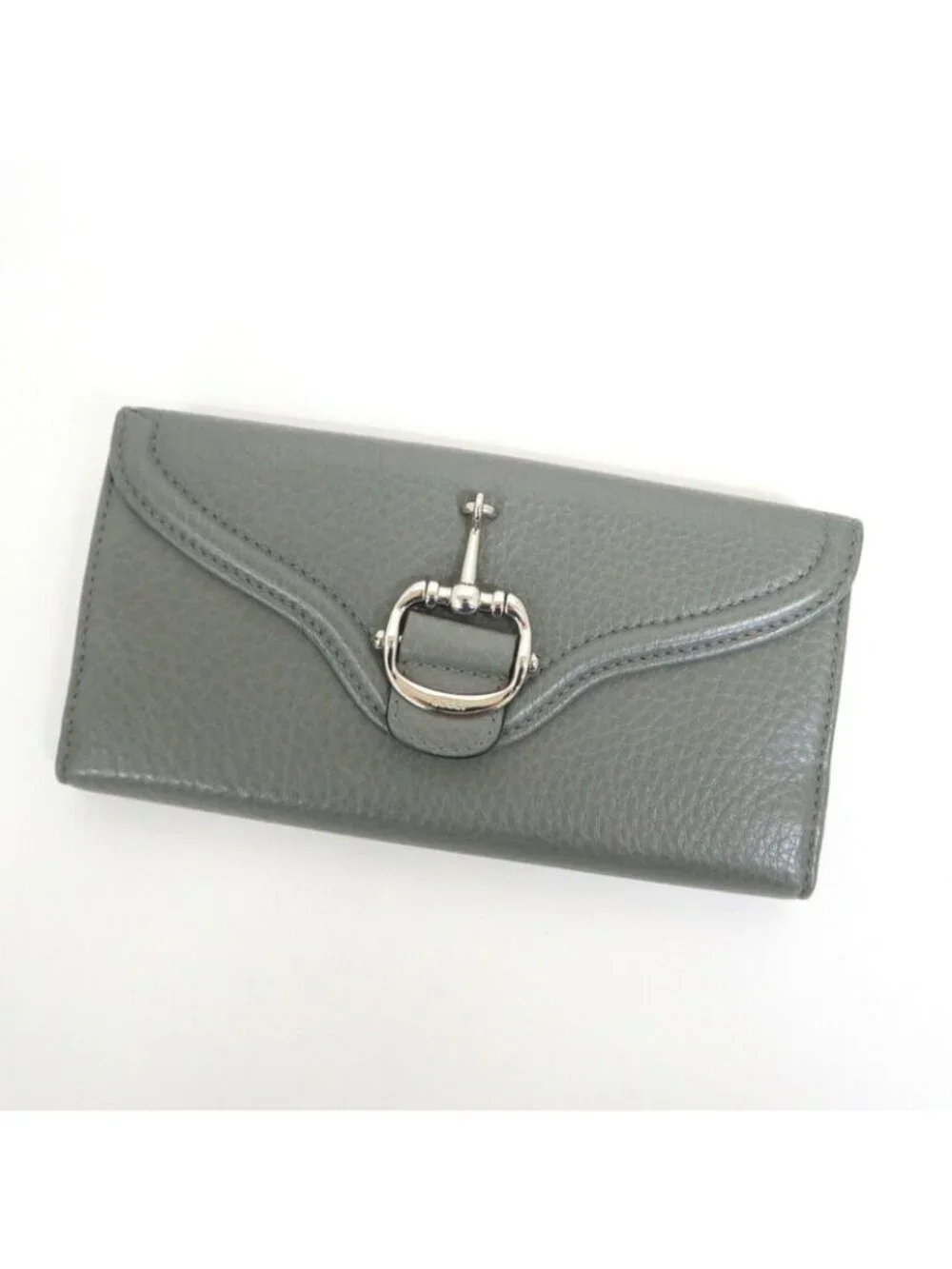 Gucci Horsebit Hook Wallet Leather Moss Gray Silver - Picture 1 of 8